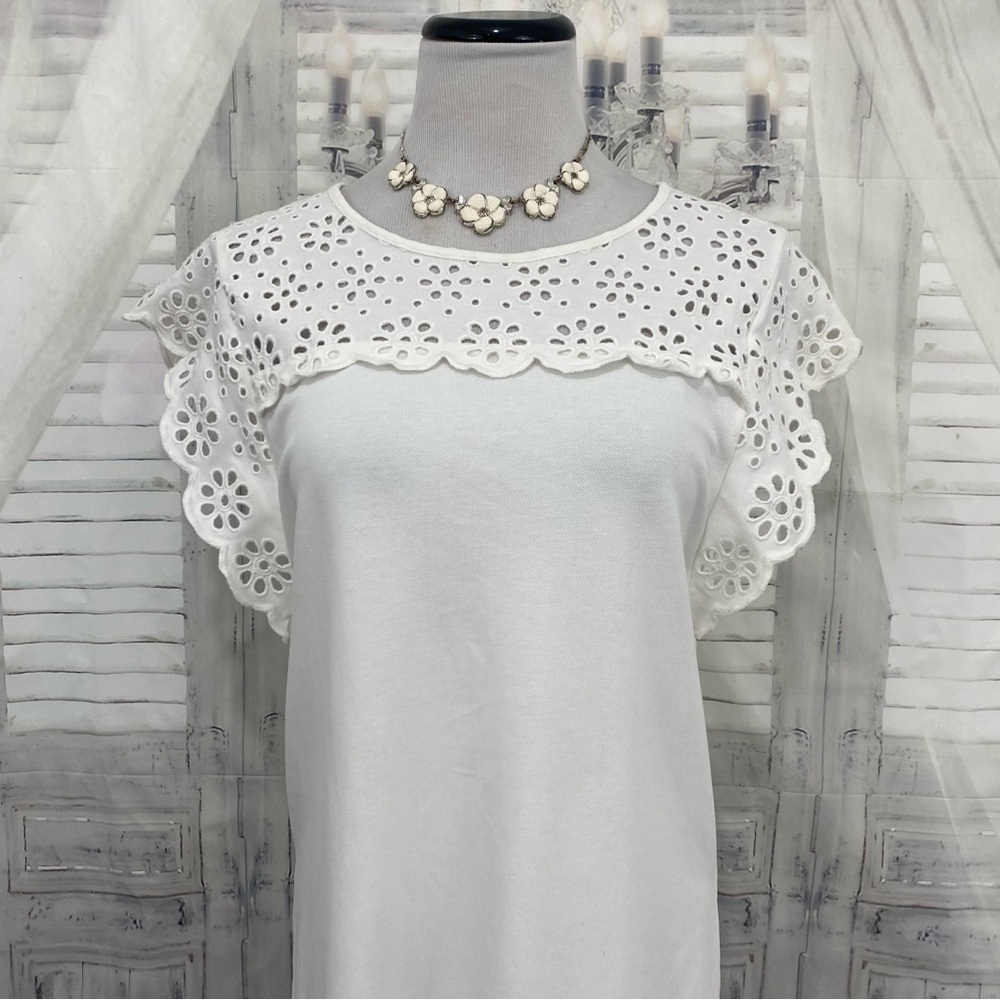 Tommy Hilfiger Size Medium M Cream White Eyelet Dress Flutter Sleeve Pullover - Picture 3 of 14